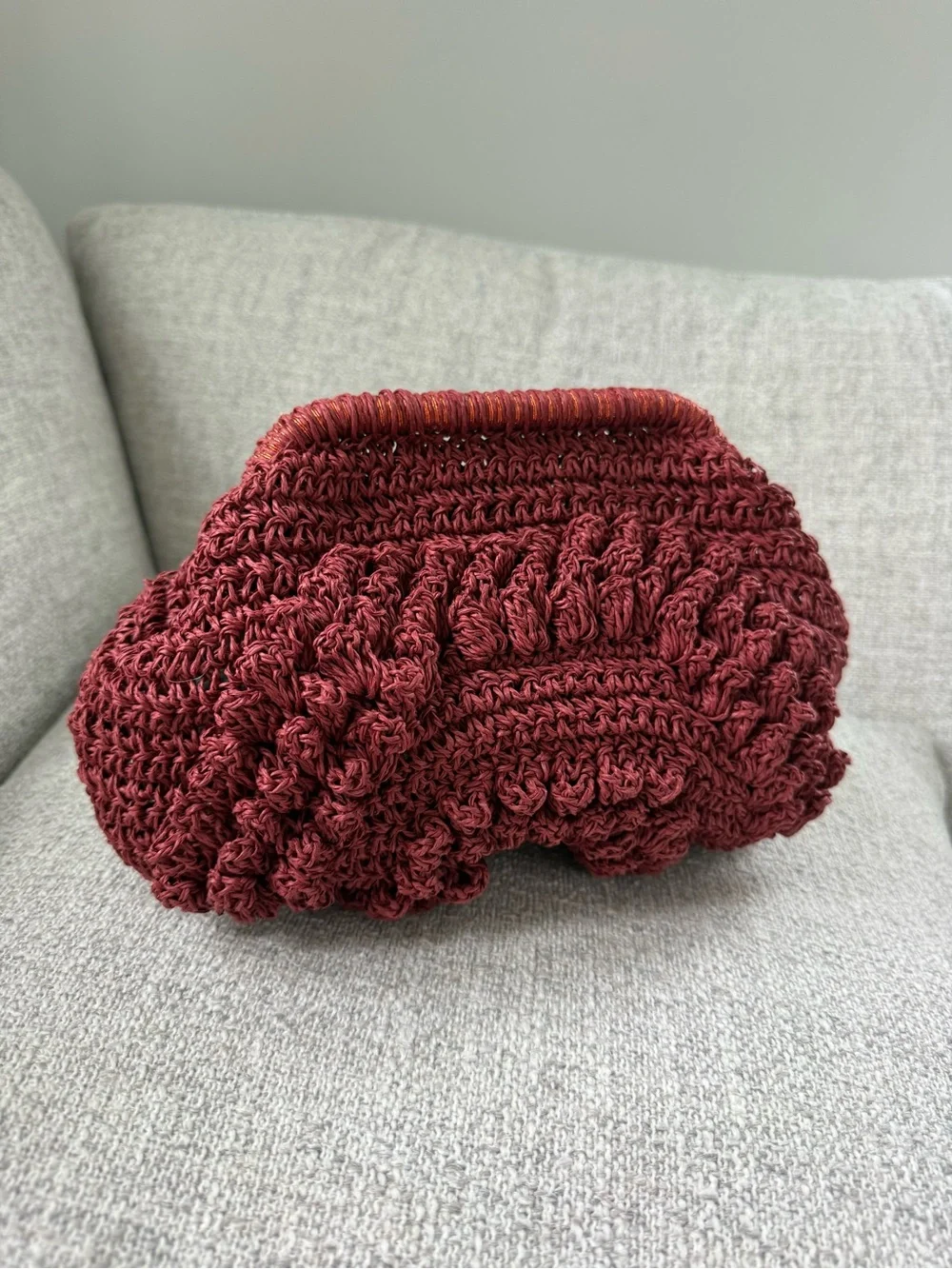 Zara Maroon Crochet Clutch with Decorative Frame Top